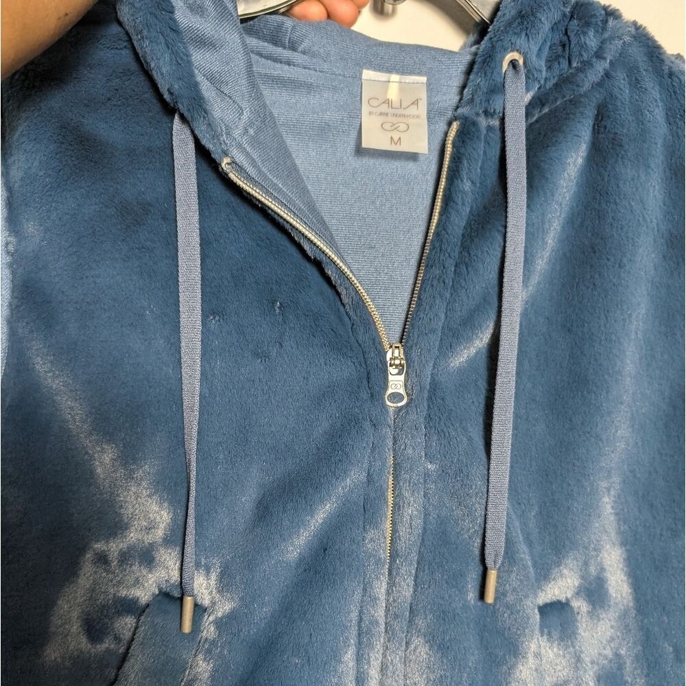 Calia Blue Fur Vest women's hooded full zip pristine sz M - Picture 9 of 10